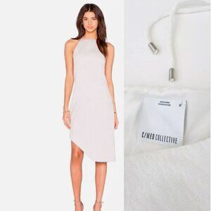 C/MEO Collective Ivory Star Lesson Midi Dress Halter Rib Asymmetric Lined